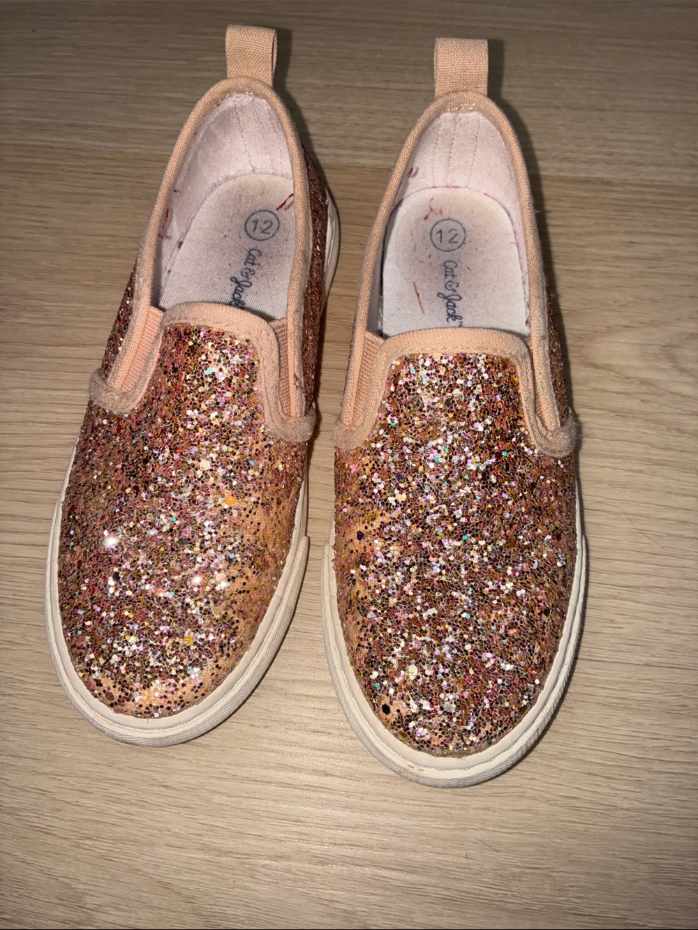 Cat & Jack Rose Gold Glitter Slip-On Shoes Little Girl’s 12